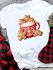 (Азиатский размер) сладкий милый тренд футболка Счастливого Рождества Топ фестиваль Новый год Праздник Повседневный Леди Короткий рукав Мода Женщины Принт Графические футболки