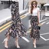 Summer Women's Chiffon Split Half Skirt Mid To Long Style Small Floral High Waist Wrap Skirt Fish Tail Skirt Long Skirt