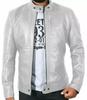 Стильная серебристая мужская куртка из натуральной кожи ягненка ручной работы для байкеров и мотоциклистов