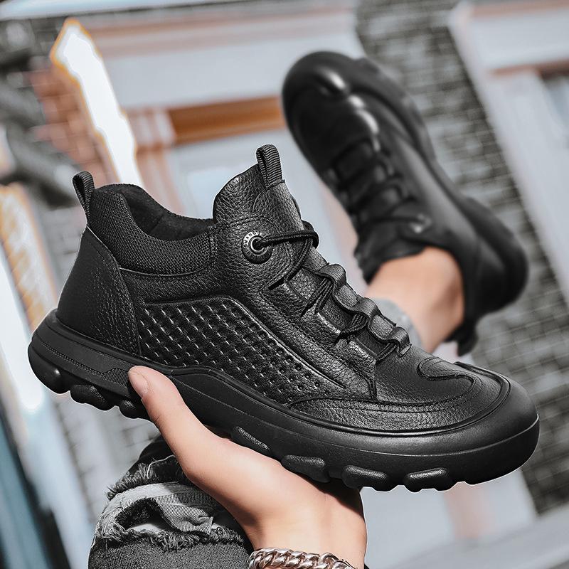 Кожаная обувь мужская осень новая кожаная уличная толстоподошвенная сумка голова нескользящая шнуровка первый слой воловьей кожи мужская обувь рабочая обувь универсальная