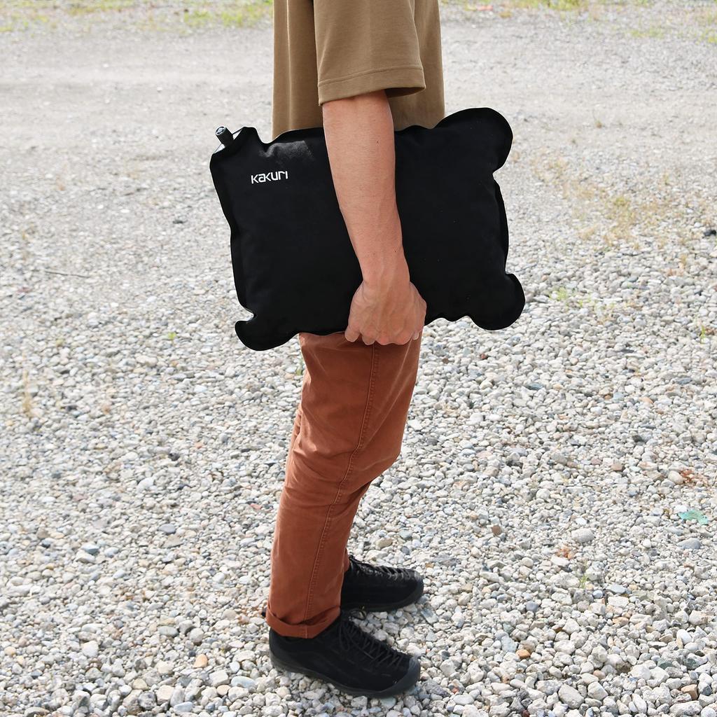 KAKURI Inflator Pillow, Suede Style, 12cm Thick, Outdoor, Camping, Sleeping In the Car, Automatic Inflation, Compact, Storage Bag Included,