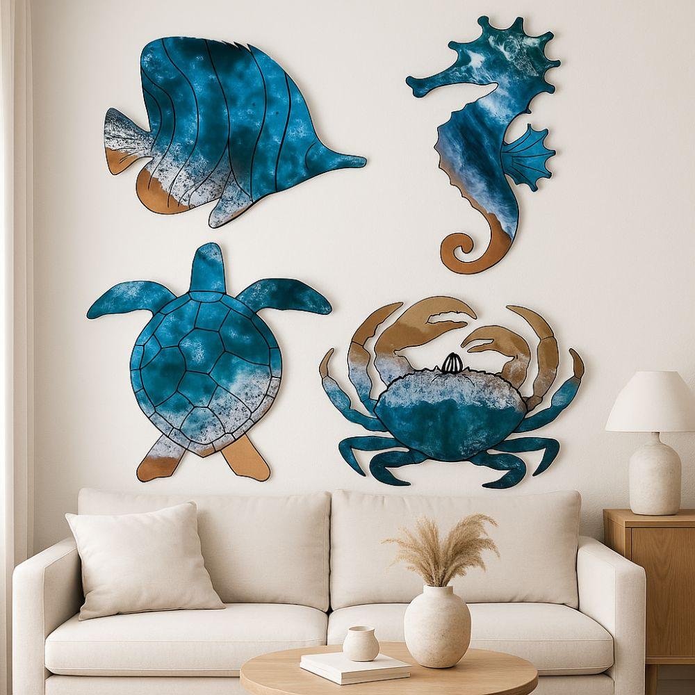 4 шт. Морской конёк Краб Летнее Океанское Настенное Украшение Средиземноморский Стиль Пляжный Подвес Декор Бара