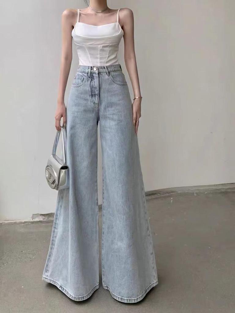 Spring/Autumn 2024 Women's Light Wide-Leg High-Waist Jeans