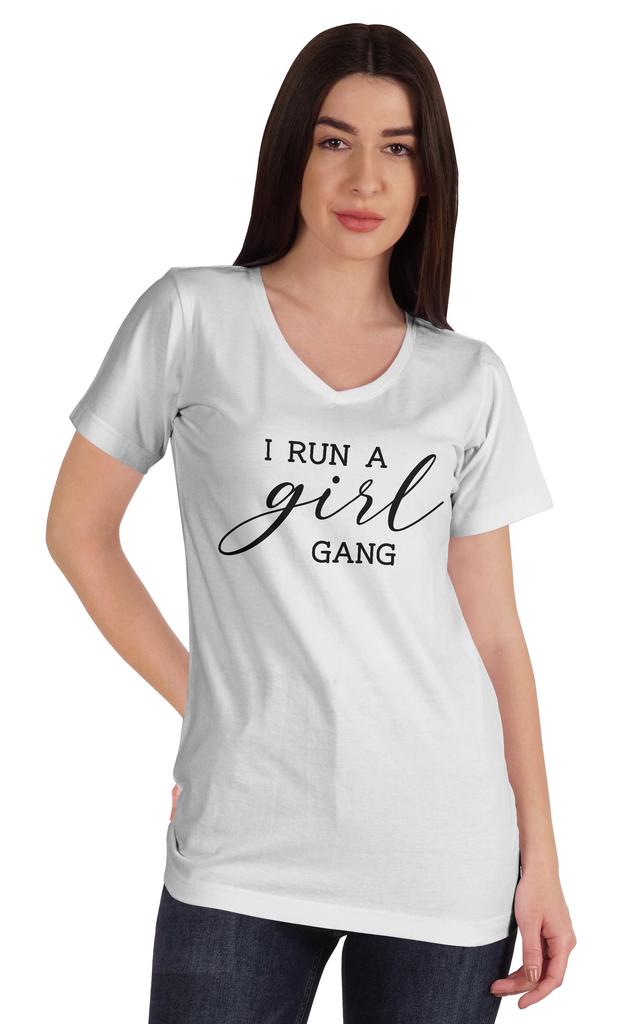 Inkmeso Футболка с V-образным вырезом и надписью «I Run A Girl Gang», хлопок, Mommy Life, для мам