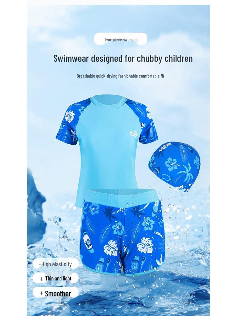 Plus Size Girls' Sun Protection Swimwear, Quick-Dry Split Design for Big Kids