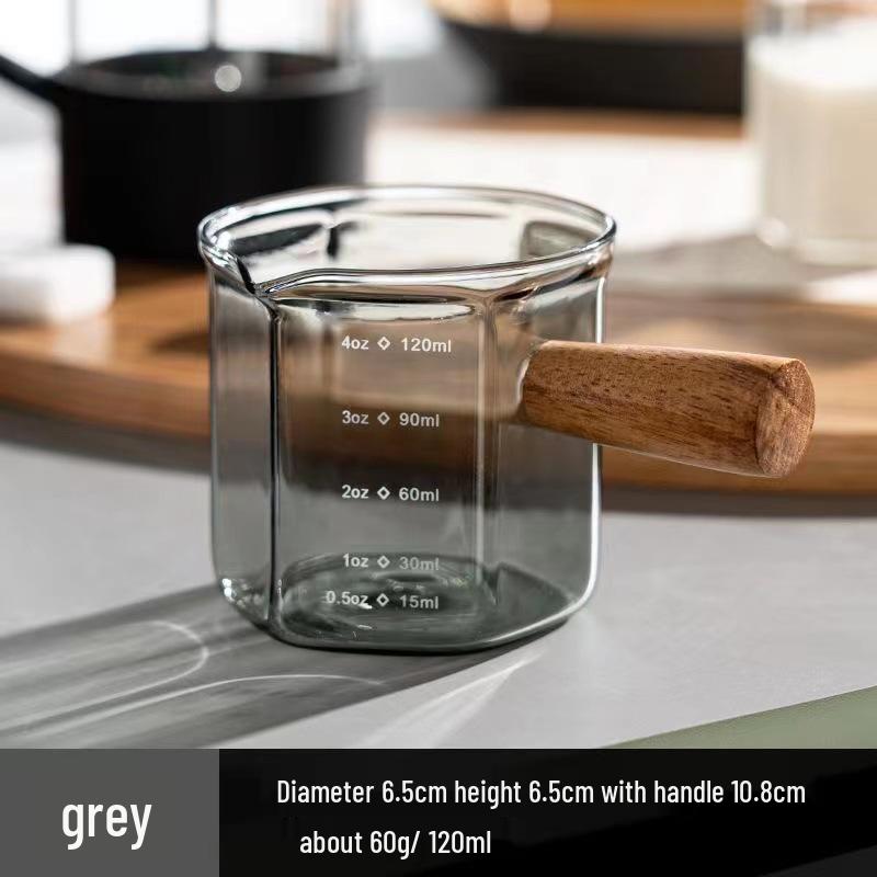 High Borosilicate Espresso Measuring Cup with Wooden Handle