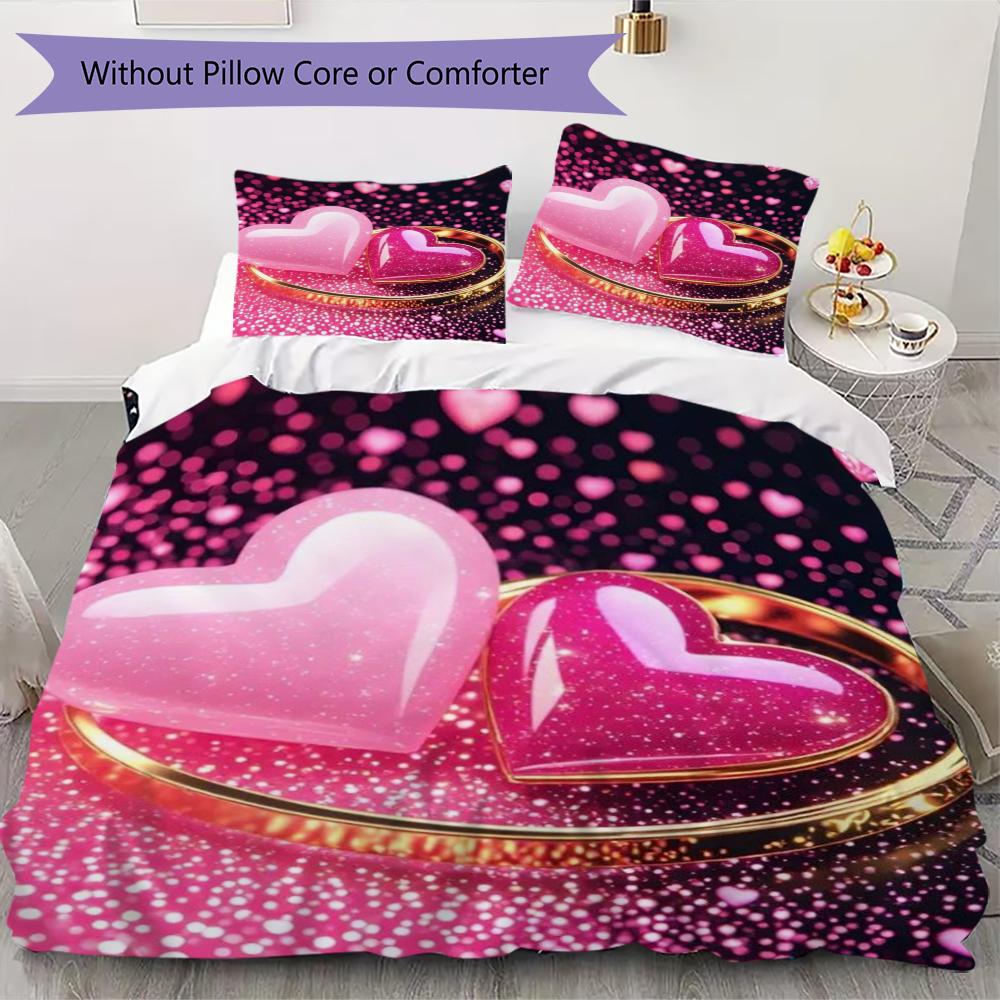 Heart Pattern Bedding uilt Set uilt Cover Pillowcase Home Decoration Birthday Gift (1 * duvet cover + 2 * pillowcase without core)