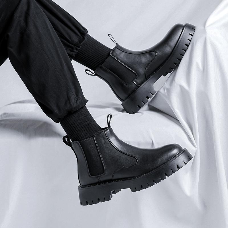 Мода 2024 года, мужские кожаные ботинки челси для пожилых людей, толстые подошвы, вечерние ботинки, мужская мода, повседневная мода, деловые ботинки, нескользящие, носимые