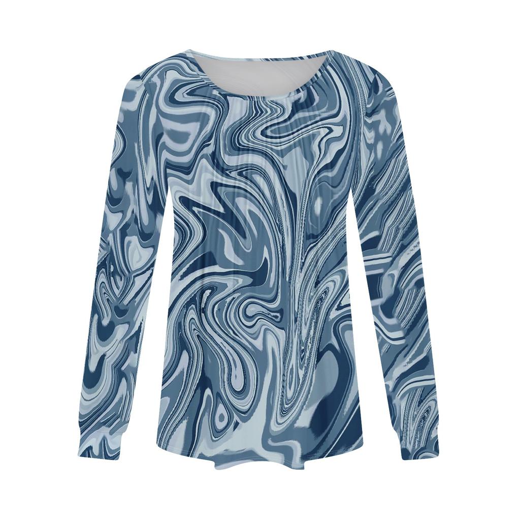 Рубашки с длинным рукавом для женщин, топы, нарядные повседневные блузки, плиссированные топы-туники с круглым вырезом