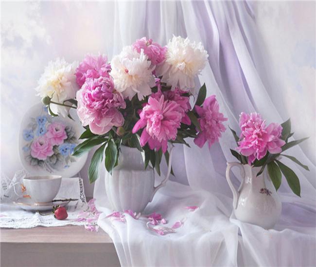 RUOPOTY Краска по номерам, цветок пиона, настенное искусство, уникальный подарок, ручная роспись на холсте, картина по номерам, уличный декор для детской комнаты