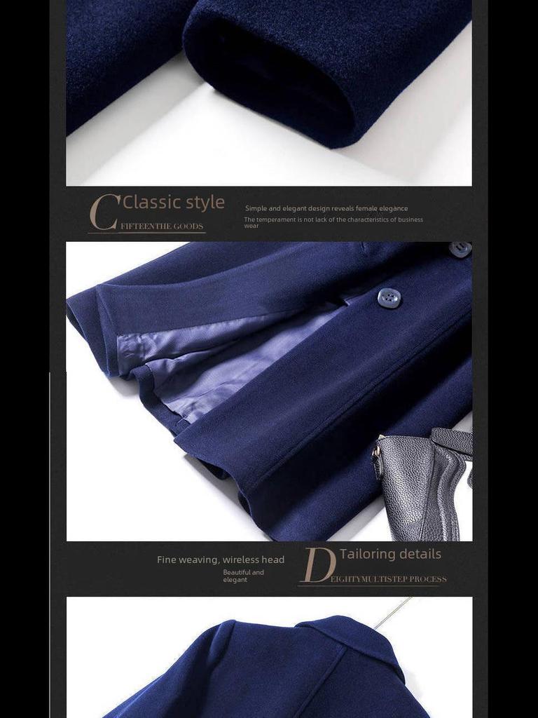 Women's Mid-Length Wool Coat, 2025 Autumn/Winter, Hepburn Style, Slim Fit, Plus Size