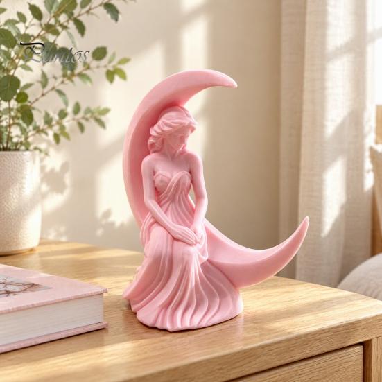 Художественная статуэтка-декор 3D-печатная статуя Лунной богини, Искусство «Леди Полумесяца» Настольная скульптура-декор, Элегантная девушка Настольное украшение для дома