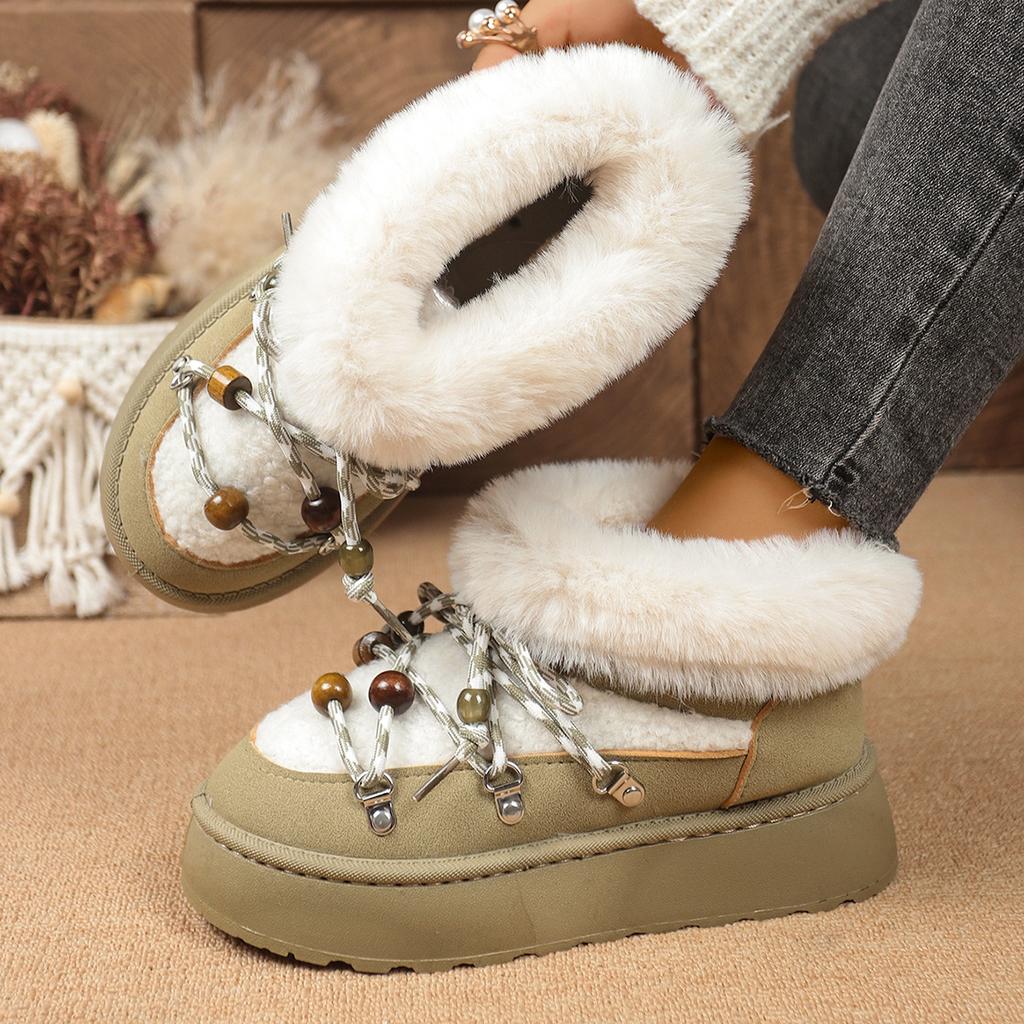 2025 New Women Boots Round Toe Outdoor Thick Bottom Shoes for Women Cross Strap Decoration Short Plush Snow Boots Women