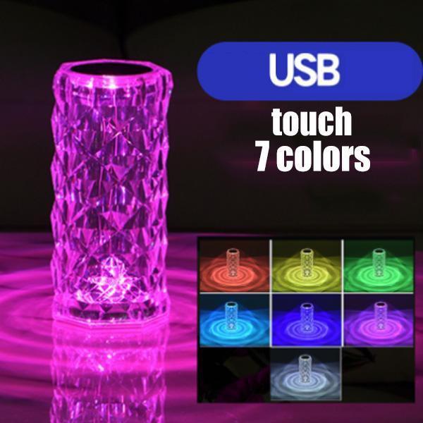 16/7/3/1 Colors LED Crystal Table Lamp Rose Light Projector Touch Adjustable Romantic Diamond Atmosphere Light USB Touch Night Light