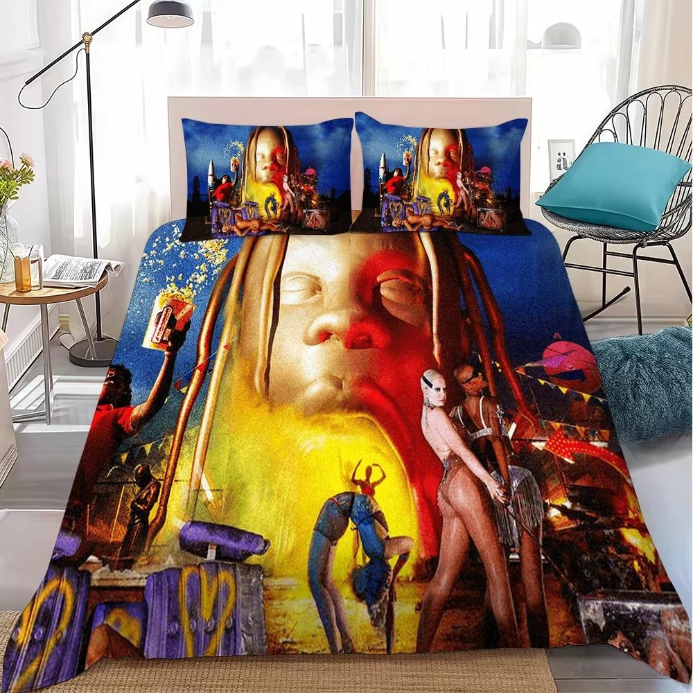 3D Print Rapper T-Travis S-Scott Jack Bedding Set Soft Comforter Cover With 1/2pcs Pillow Shams For Kids Adults Duvet Cover