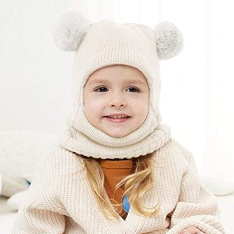 Зимний набор: шапка и шарф для детей 1-4 лет - Милый вязаный медведь с ушками, Теплая мягкая встроенная шапка, Моющийся аксессуар для малышей