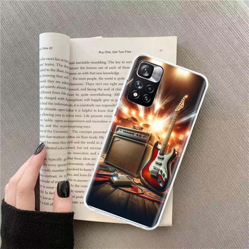 Retro rock Music Electric Guitar Phone Case For Redmi Note 13 12 Pro Plus 14 15 Pro 5G 11 11T 11E 11S 10 Pro 10S 9 9S Cover Cell