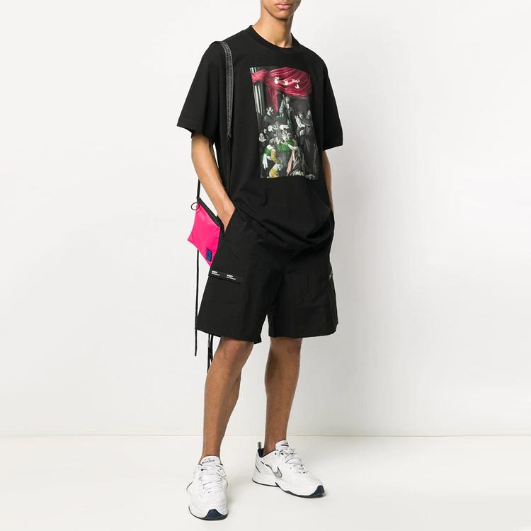 Off-White Черные мужские топы с короткими рукавами и рисунком Караваджо OMAA038E20JER0051010