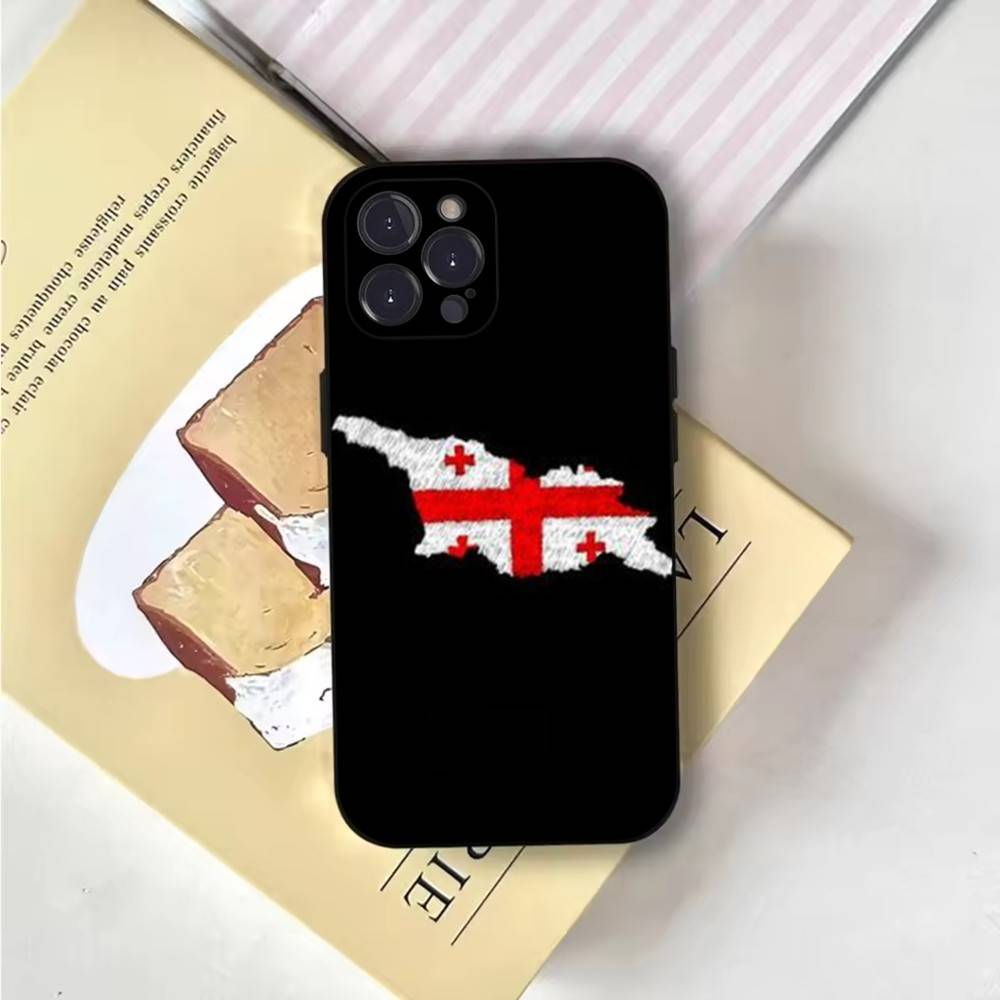 Чехол для телефона с флагом Грузии Чехол для телефона для iPhone 16,15,14,13,12,11,Pro,X,XS,Max,XR,Plus,Mini Мягкий черный чехол