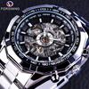 Top Watch Silver Stainless Steel Men's Mechanical Watch Waterproof Luminous Sports Skeleton Manual Watch 30M