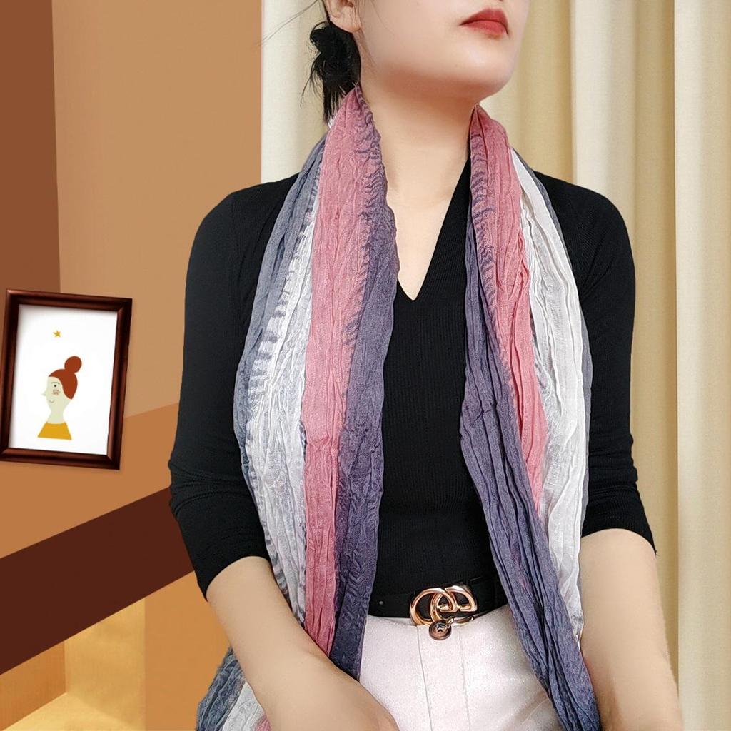 Trendy Gradient Cotton-Linen-Silk Scarf/Shawl for Women - Sun Protection & Dual-Use for All Seasons