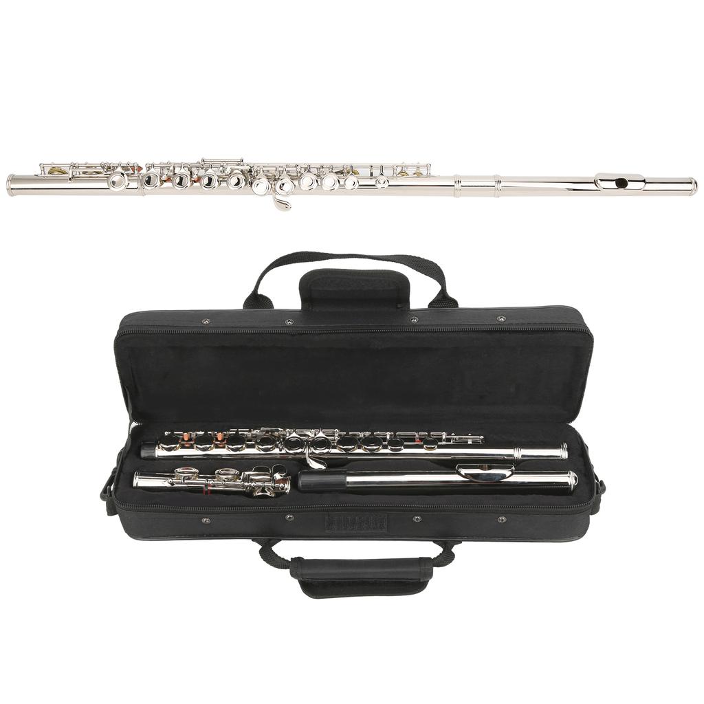LADE 16-луночная флейта C с закрытым ключом и сумкой для хранения, музыкальный инструмент с повышенным резонансом трубки, серебро