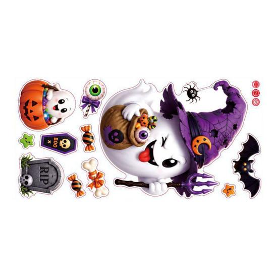 Reusable Holiday Window Film Halloween Witch Hat Ghost Clings, Spiders Bat Pumpkin Spooky Party Supplies Stickers for Home Store Glass Decoration PVC
