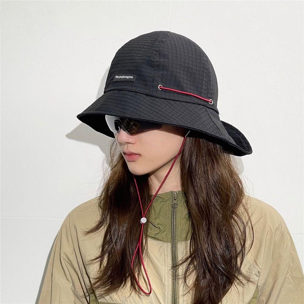 Quick-drying Wide Brim Sun Hat Solid Color Hiking Hat Breathable Drawstring Fisherman Hat Travel