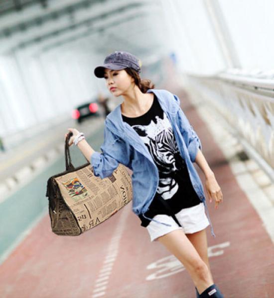 Модная холщовая женская ретро сумка-тоут через плечо с газетным принтом и молнией