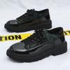 Leather Brogue Shoes for Men Black Thick Sole Platform 2024 Trend High Quality Man Casual Shoe Retro Common Cowhide Pu