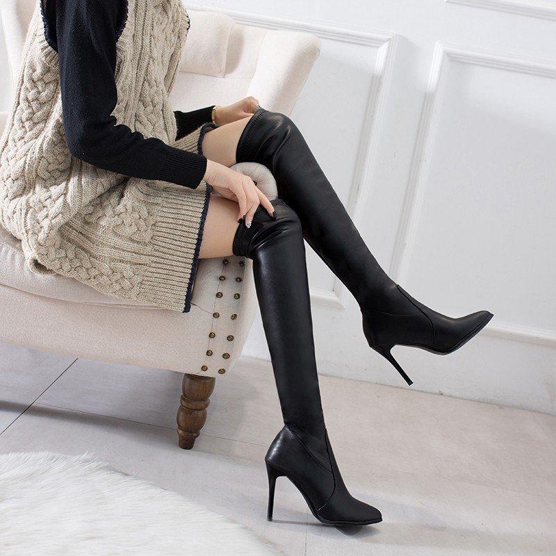 Fashion Boots Women High Heel Over Knee Boots Winter New Style Pointed Head Personality Fine Heel Side Zipper Women's Boots Large Size