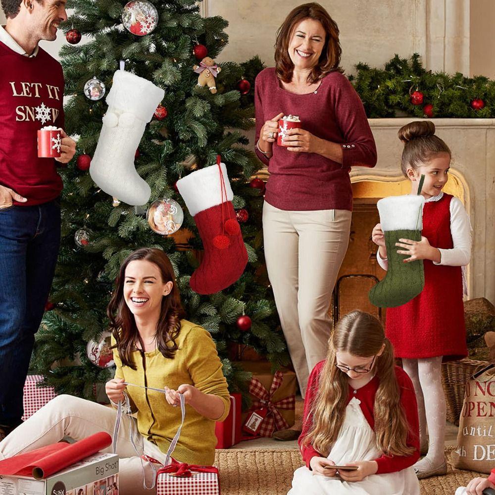 Красный/зеленый/белый рождественский вязаный чулок большой емкости подвеска на елку Новый год