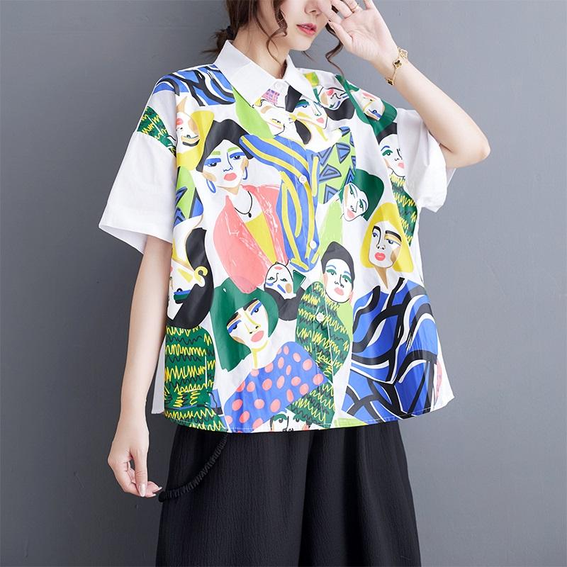 Хлопковые рубашки и блузки оверсайз с короткими рукавами для блузок, повседневные свободные летние топы, женская рубашка на пуговицах