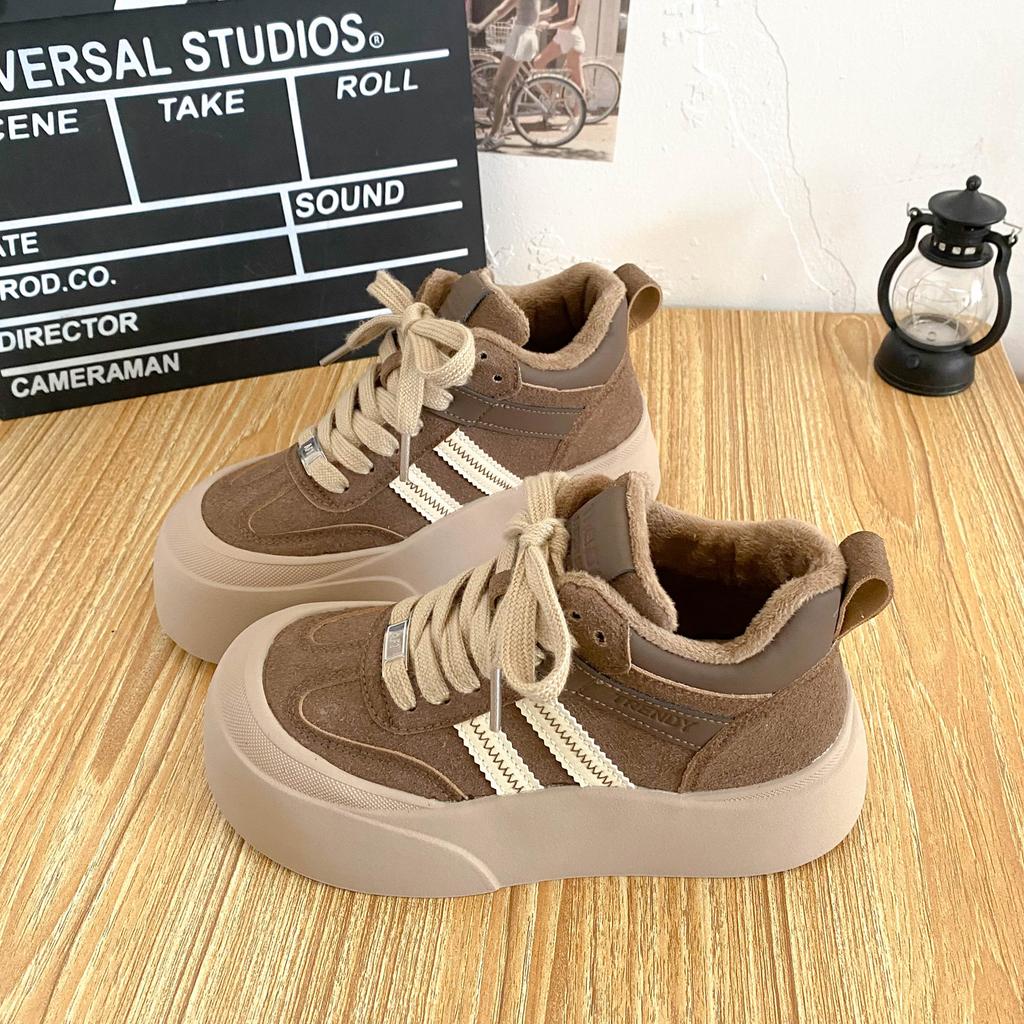 A9874 Latex Insole/thick-soled Velvet High-top German Training Shoes Women's Board Shoes Cotton Shoes 2024 New Winter Warm