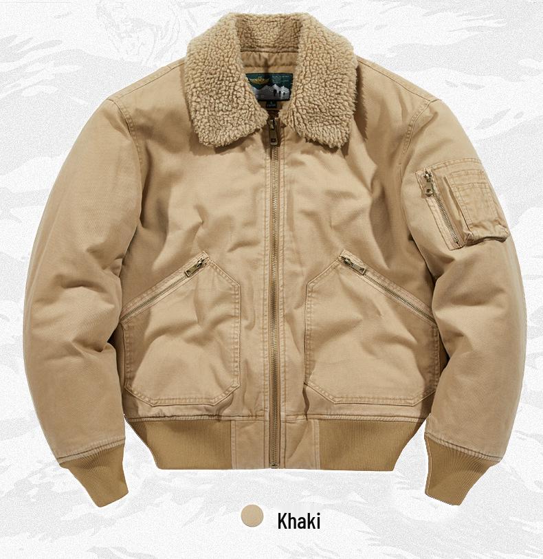 Мужское пальто из овчины с плюшевой подкладкой: Свободная молодежная летная куртка, хлопковая верхняя одежда для осени и зимы.