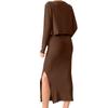 Maternity Two-Piece Set: High-Waist Wrap Front Knit Dress With Sleeveless Open-Front Cardigan Work Date Casual Fall Winter