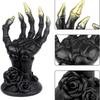 Статуэтка руки скелета на Хэллоуин из смолы, готический черный орнамент в виде когтя с розой, декор для вечеринки, реквизит для ужасов для украшения дома и стола