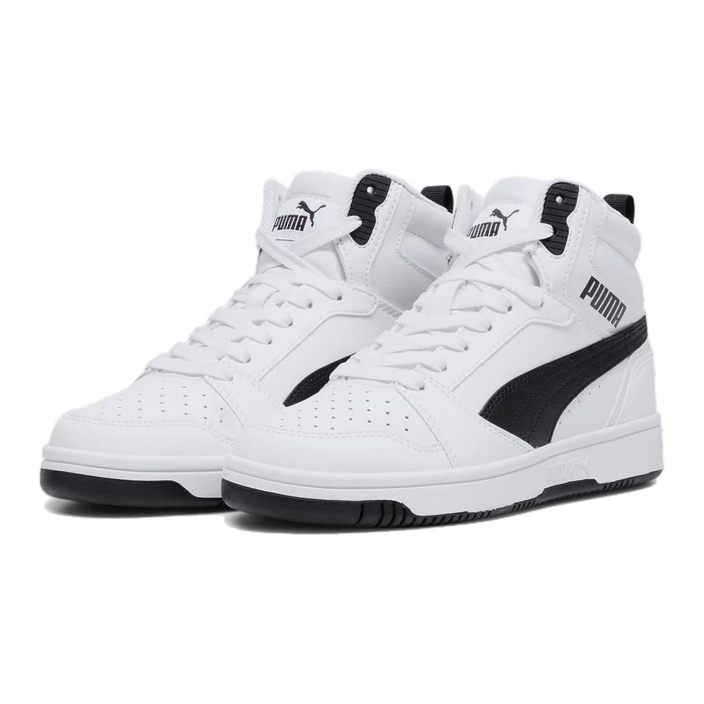 Puma Rebound V6 Mid Прочные Амортизирующие Детские Кеды для Катания на Скейте Детские Кеды для Катания на Скейте Белые Черные 393831-02