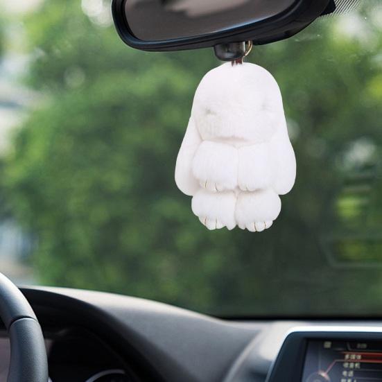 Bunny Shape Charm Keychain Faux Fur Rabbit Keyring Bright Color Car Key Holder Bag Wallet Accessory