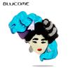 2023 New Fashion Acrylic Blue Girl Brooch Ladies Exaggerated Cartoon Cute Badge Lapel Brooch Birthday Jewelry Gift