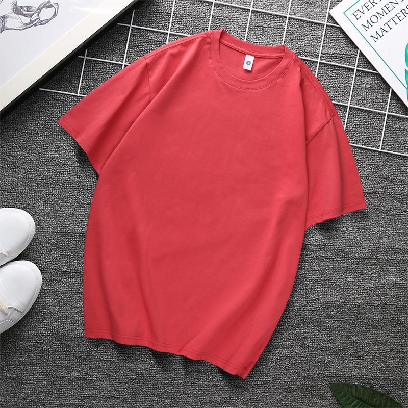Zirunking Long-staple Cotton Short-sleeved T-shirt Unisex Top Youth Casual Solid Color Loose Round Neck Half-sleeved Top CHANGRONG