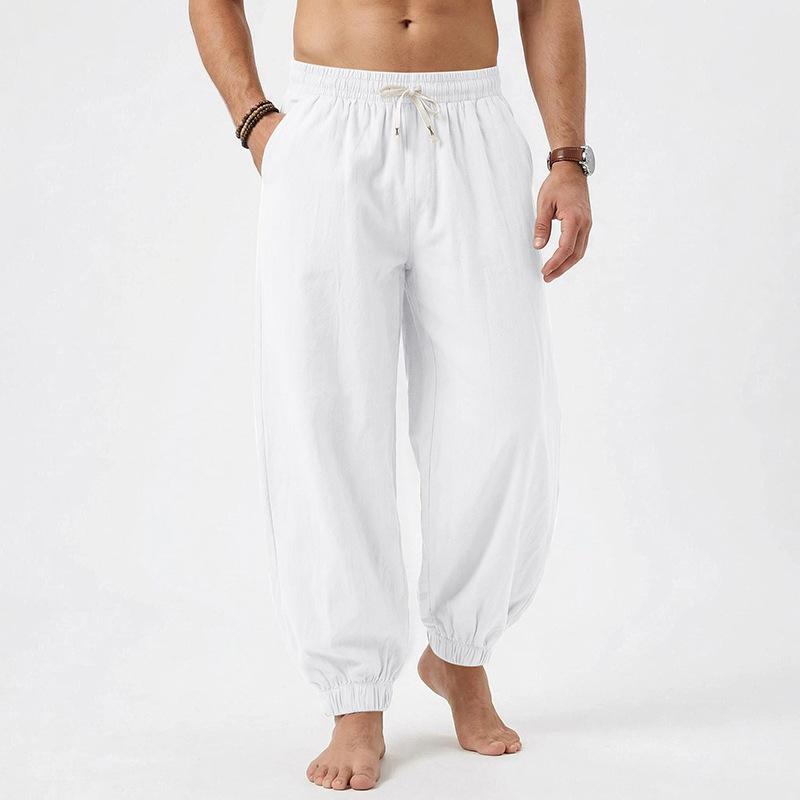 Men’s All-season Trousers: Men’s Linen Loose-fit Harem Trousers, Tapered At The Ankles, in Solid Colours, with Drawstring, Wide-leg Beach Trousers