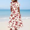 Women's Summer Casual Floral Print Short Sleeve O Neck High Waist A Line Tiered Flowy Boho Maxi Dress