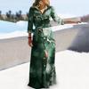 Women Spring Fall Dress Lace Up Tight Waist Striped Print Lapel Long Sleeve Single Breasted Full Length Soft Lady Party Prom Maxi Dress