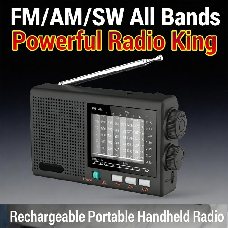 Портативное радио для пожилых людей, AM FM SW MW Диапазоны, Перезаряжаемая батарея, Радио с громким динамиком, Чистый звук