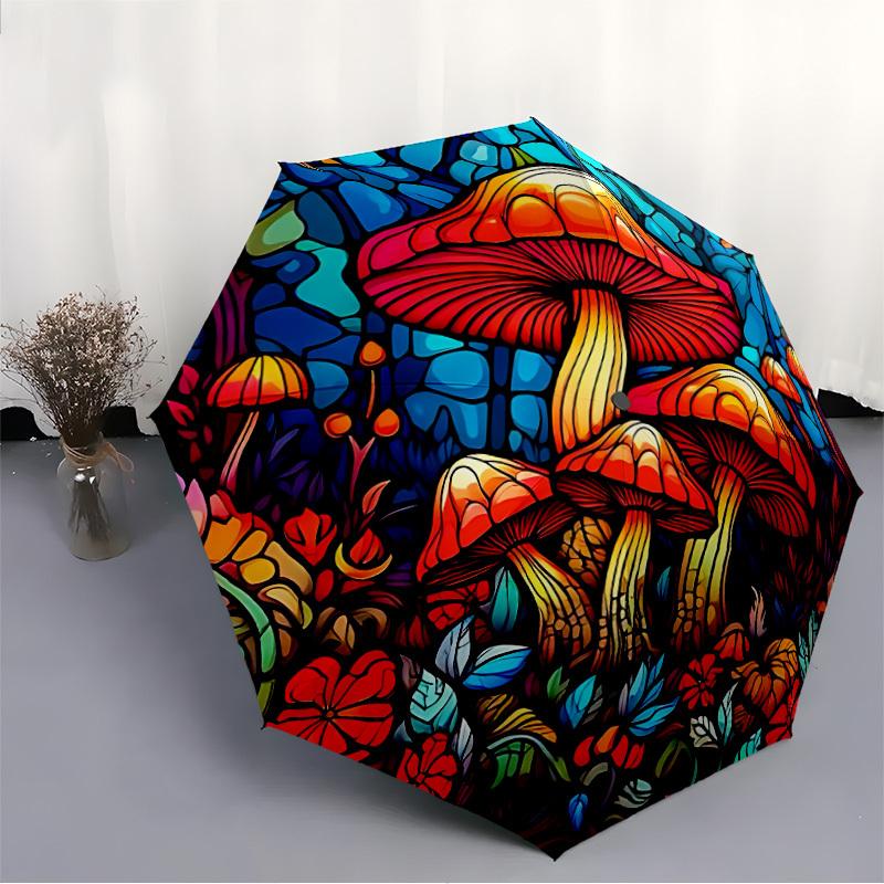 1pc Mushroom Garden Compact Travel Leisure Umbrella, Automatic Folding Lightweight Windproof 8-Bone Reinforced Design, Portable for Backpack