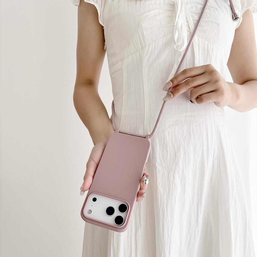 Чехол из жидкого силикона с ремешком через плечо для iPhone 17 Air 17 16 15 14 13 12 11 Pro Max X XR Max 7 8 Plus Samsung S25 S24 23 Ultra Plus