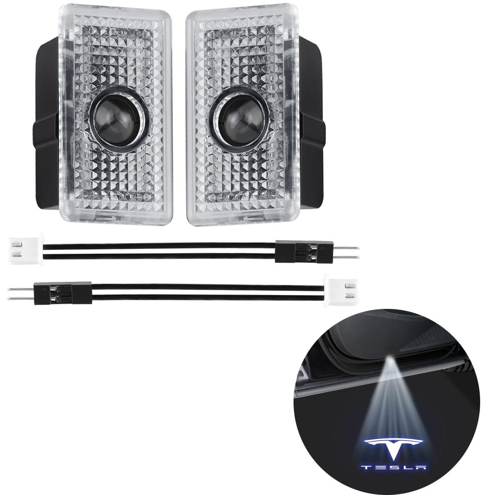CPSSA1 2pcs Car Door LED HD Projector puddle lights Welcome Lights For Tesla Model S 2015-2016 Model X 2016 Auto Valve Core Accessories