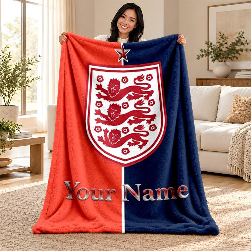 England national football team Custom Name Fleece Blanket Personalized Soft Cozy Throw Blanket Customized Gift for Birthday Christmas