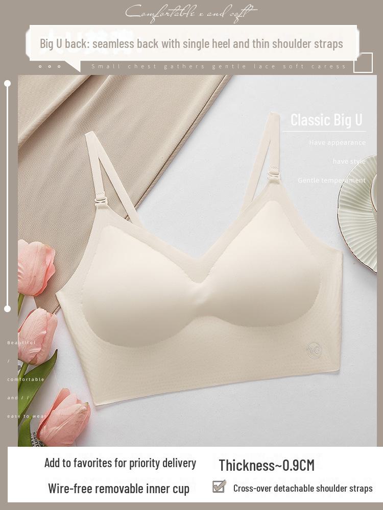 Summer U-shaped Backless Bra for Small-Chested Women with Chest Pads and Thin Style